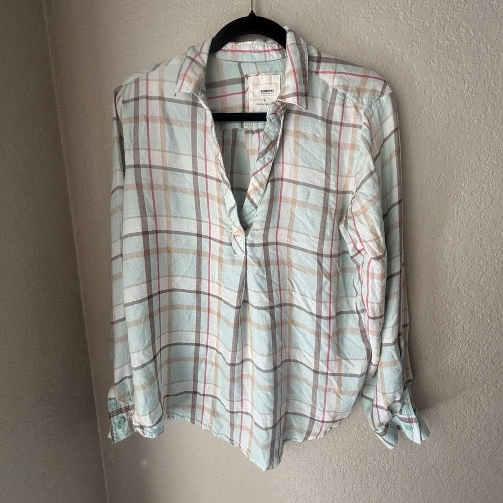 Ladies Light turquoise Flannel Shirt Sonoma sz lg